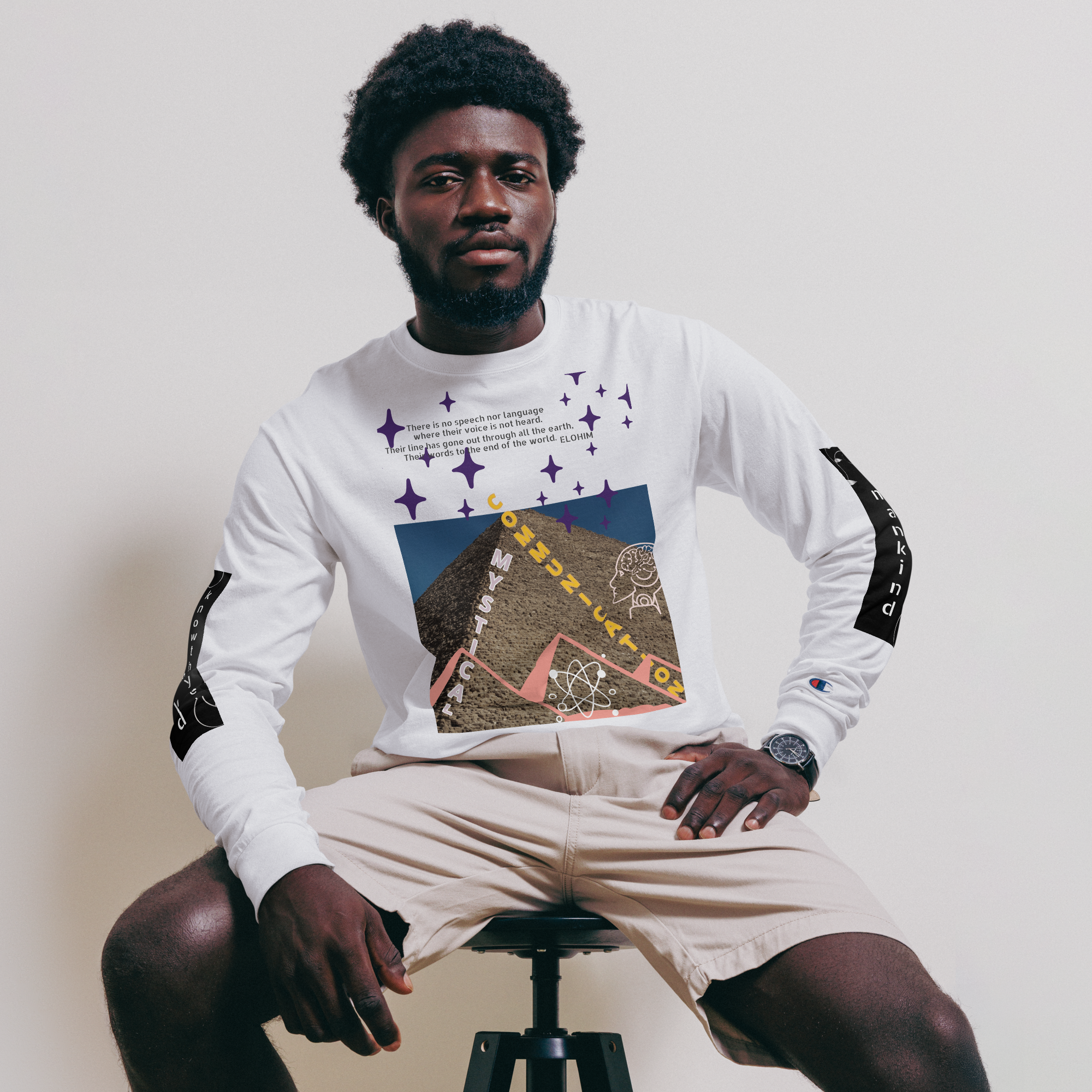 "Psalm 19" White Men's Champion Long Sleeve Shirt