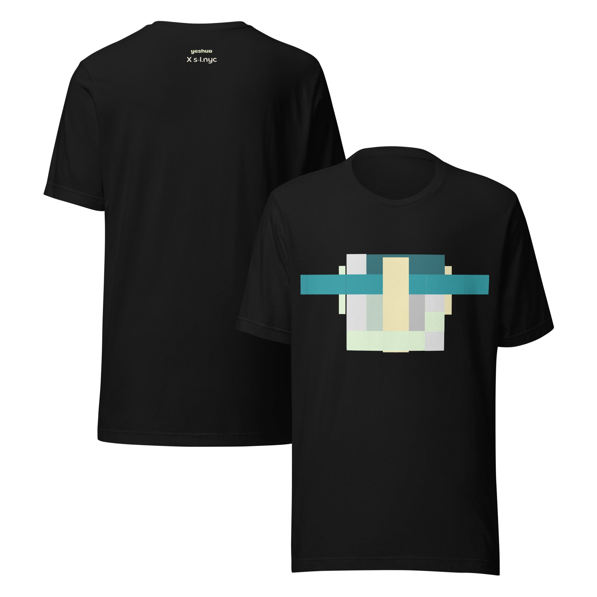 "Blue Colorblock" Short Sleeve Unisex Cotton T-Shirt-2
