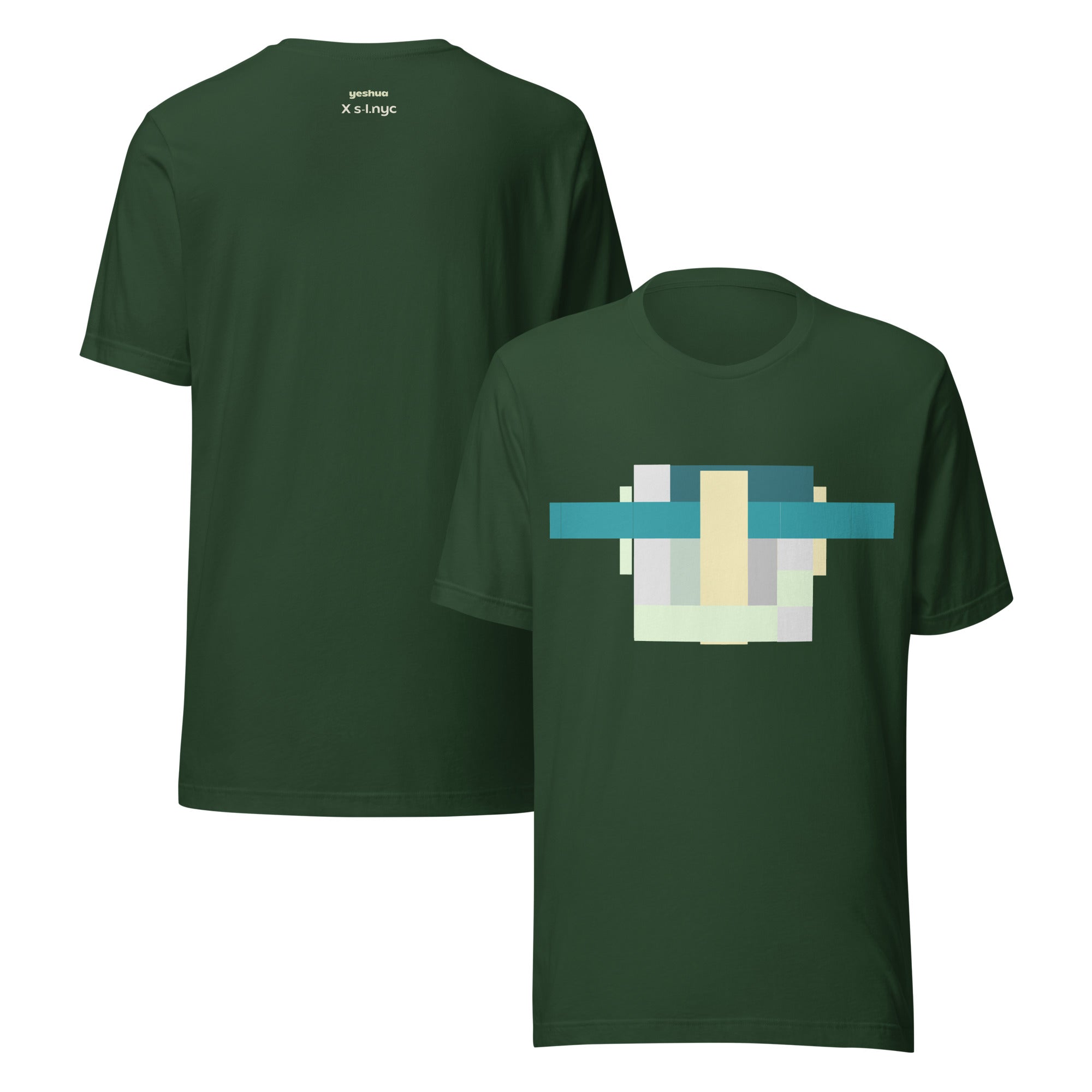 "Blue Colorblock" Short Sleeve Unisex Cotton T-Shirt-3